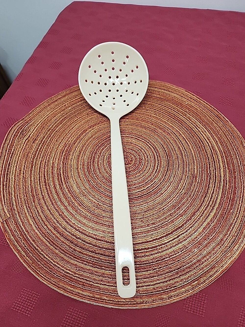 Melamine Ware Round Hole Slotted Skimmer Serving Spoon ~ Cream #98091